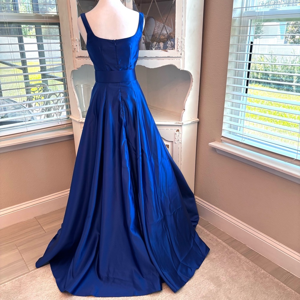 NEW, Royal Blue Dress, Blue Satin Dress, Prom, Dress with Belt NWOT, Size XS/0-2 - Picture 6 of 14